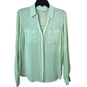 Candies Sheer Button-Down Green V-Neck Blouse Size Medium